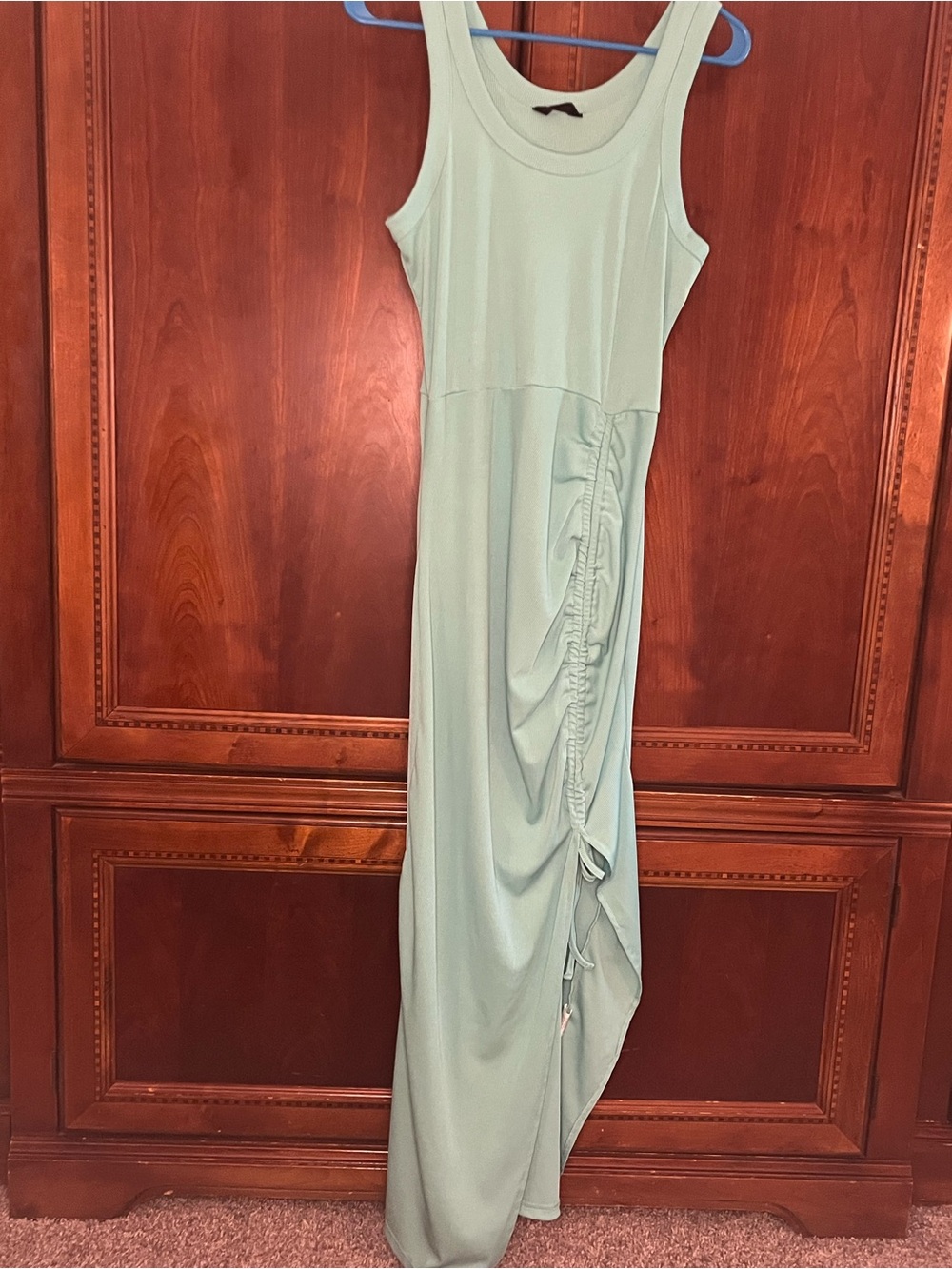 Chiclme Sage Green Ribbed Ruched Maxi Dress Sleeveless Bodycon Size Large
